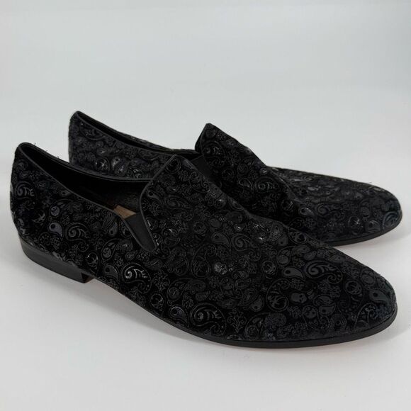 Robert Graham Rodin Paisley Skull-Embossed Velvet Loafer in BlackSize 12